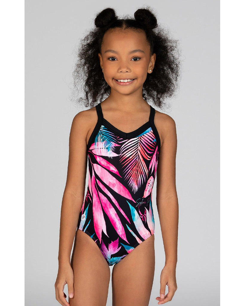 Sylvia P Endless Possibilities Camisole Gymnastic Leotard - Girls - Black / Palm Print