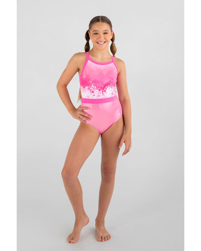 Sylvia P Fairy Floss Thin Strap Gymnastic Leotard - Girls - Soft Cloud Print / Pink / Mystique Pink