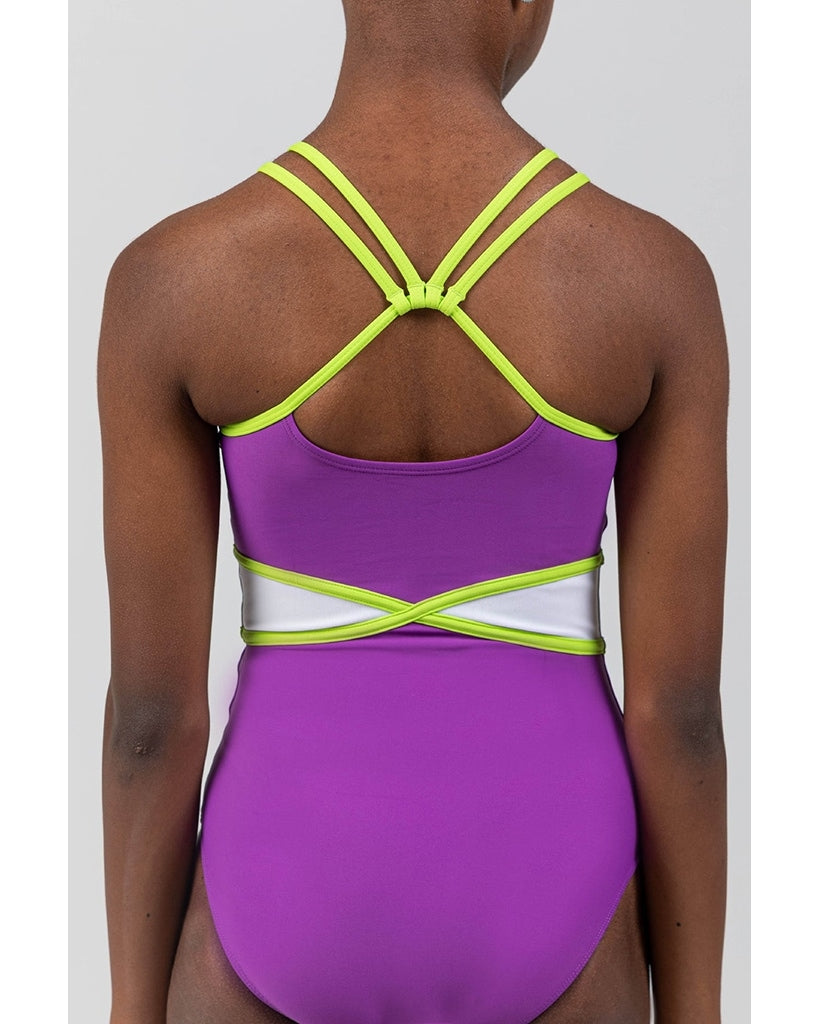 Sylvia P Flare Sleeveless Leotard - Girls - Mulberry / Lime - Dancewear - Gymnastics - Dancewear Centre Canada