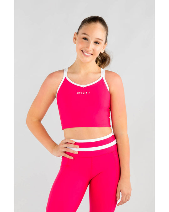 Sylvia P Ivy Cropped Singlet Top - Girls - Hot Pink / White
