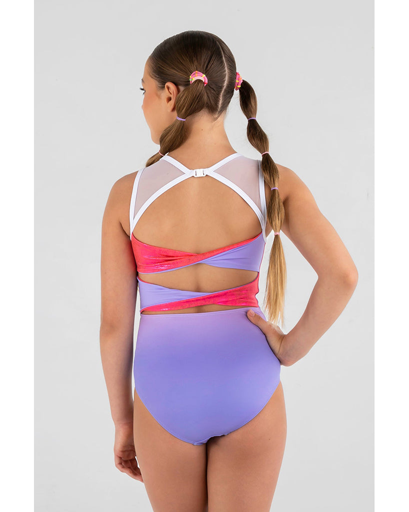 Sylvia P Sunray Ombre Sequin Motif Clasp Back Gymnastic Leotard - Girls - Vivid Orange / Coral