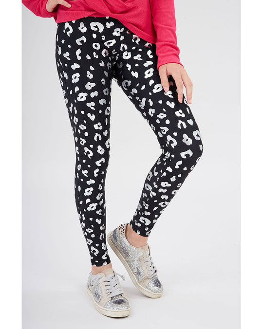 Terez Foil Printed Legging - 1426 Girls - Silver Cheetah Foil on Black