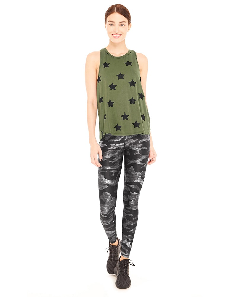 Terez Tall Band Legging Womens Heathered Grey Camo Print