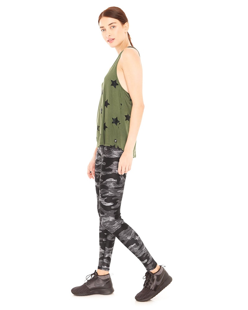 Terez Tall Band Legging Womens Heathered Grey Camo Print