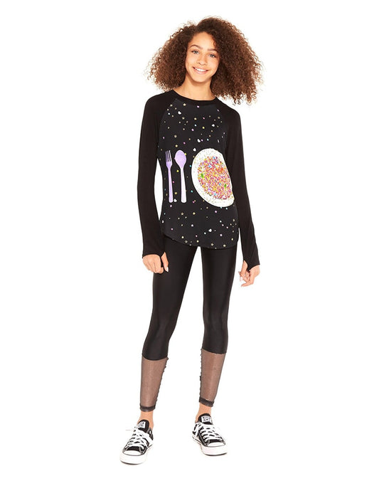 Terez Glitter Mesh Cuff Legging - 1115 Girls - Black