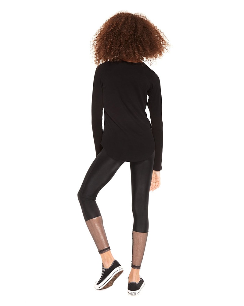 Terez Glitter Mesh Cuff Legging - 1115 Girls - Black - Activewear - Bottoms - Dancewear Centre Canada