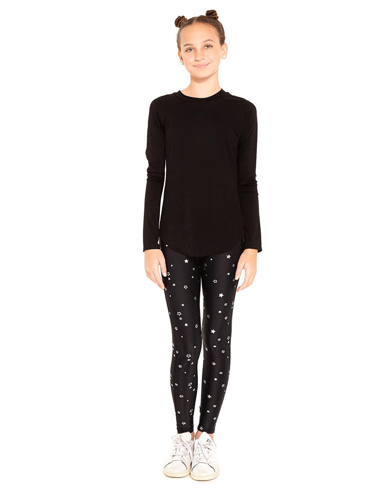 Terez Foil Print Legging - 1117 Girls - Mini Silver Stars/Black - Activewear - Bottoms - Dancewear Centre Canada