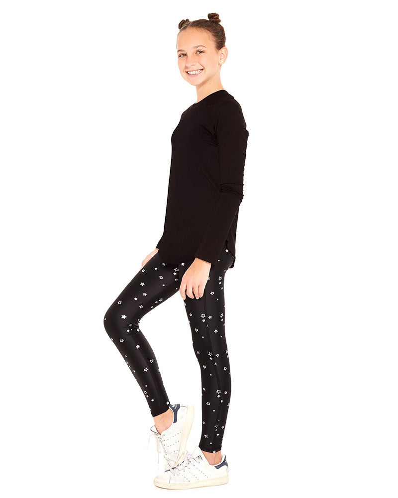 Terez Foil Print Legging - 1117 Girls - Mini Silver Stars/Black - Activewear - Bottoms - Dancewear Centre Canada