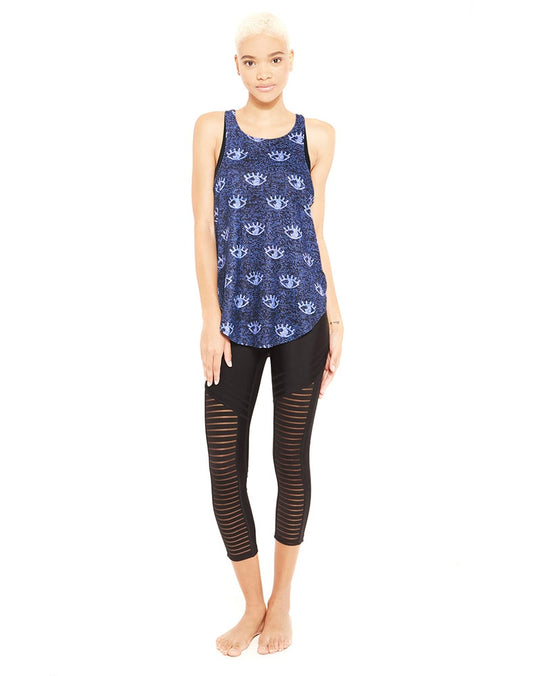 Terez Striped Mesh Front Capri Legging - 2286 Womens - Black