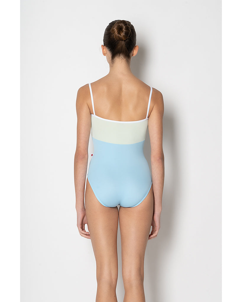 Yumiko Denise Duo Princess Seamed High Cut Camisole Leotard - Womens - Pool / Pistachio / White