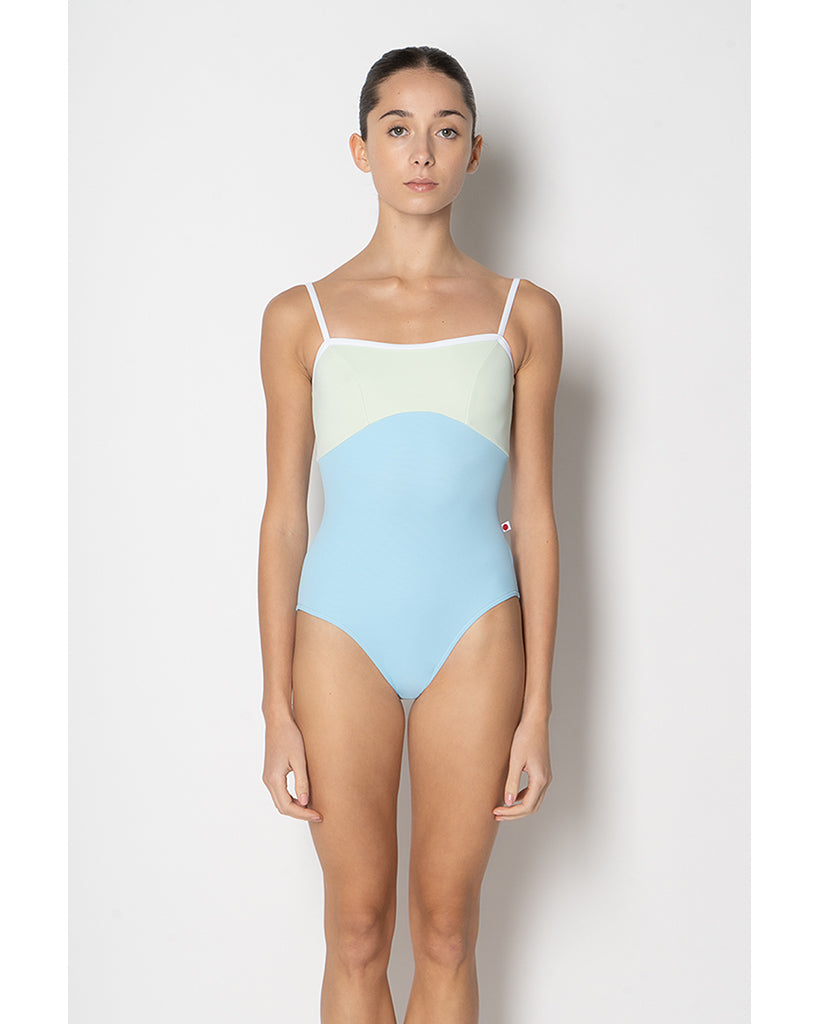 Yumiko Denise Duo Princess Seamed High Cut Camisole Leotard - Womens - Pool / Pistachio / White