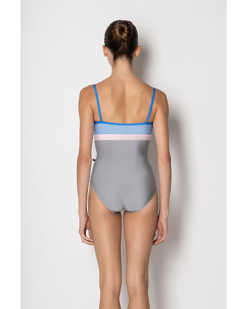 Yumiko Zoe Colour Block V Front High Cut Camisole Leotard - Womens - Sterling / Moontide / Sky / Rose