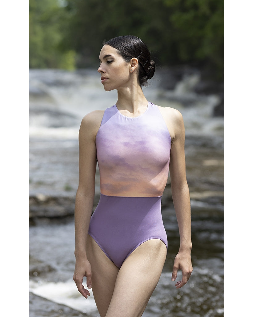 Ainsliewear Limited Edition Harper High Neck Cross Back Leotard with Sunrise Print -  1131SR Womens - Orchid - Dancewear - Bodysuits &amp; Leotards - Dancewear Centre Canada