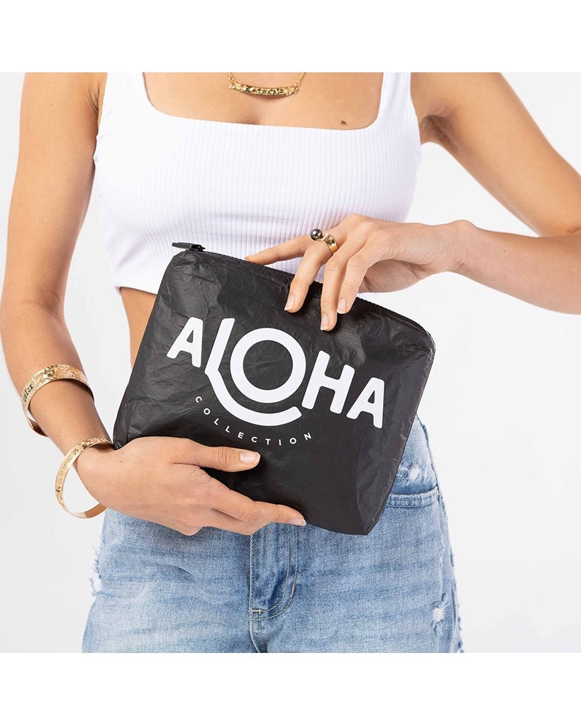 Aloha Collection - Small Original ALOHA Splash Proof Pouch - White on Black - Accessories - Dance Bags - Dancewear Centre Canada