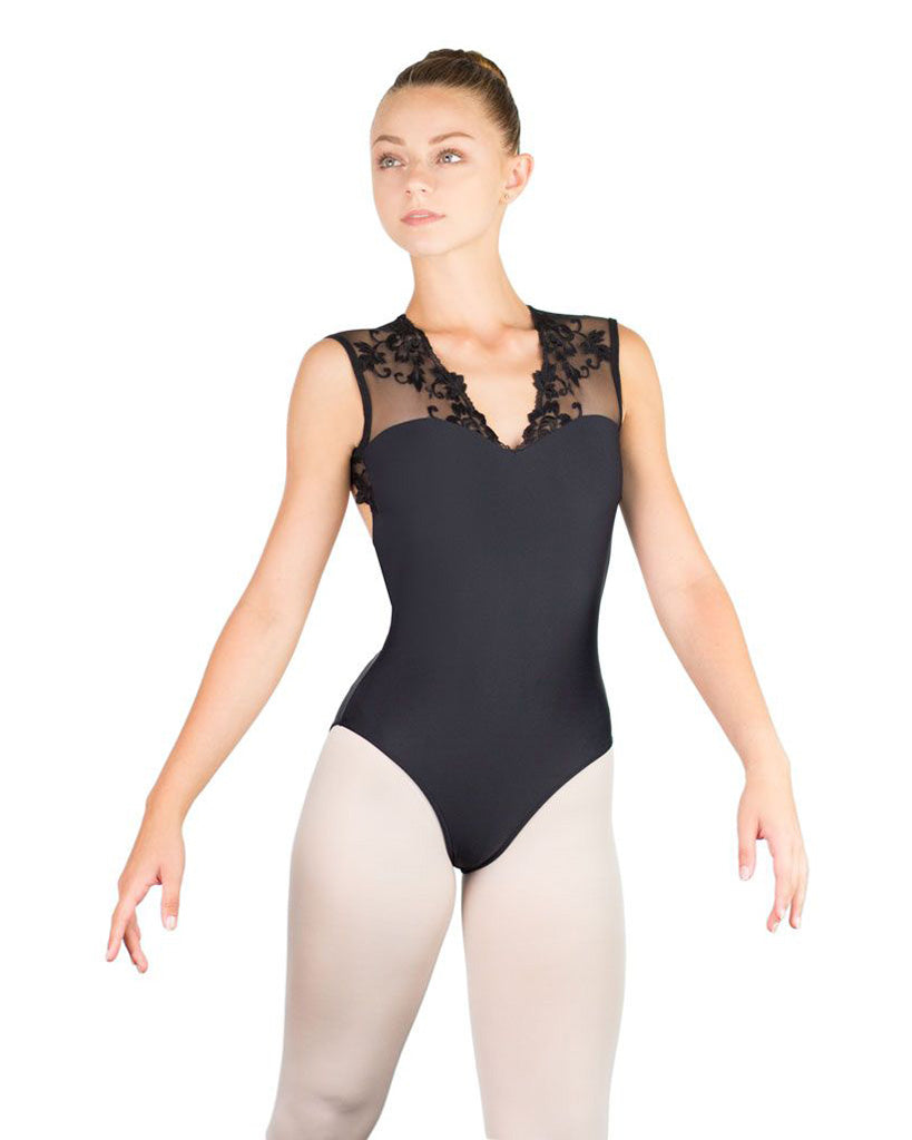 Ballet Rosa Emmeline V-Neck  Floral Mesh Lace Open Back Sleeveless Leotard - Womens - Dancewear - Bodysuits & Leotards - Dancewear Centre Canada