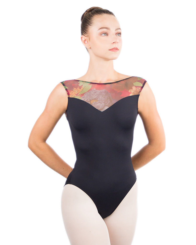 Ballet Rosa Gabriella Mesh Boat Neck Scoop Back Tank Leotard - Womens - Floral Print - Dancewear - Bodysuits &amp; Leotards - Dancewear Centre Canada