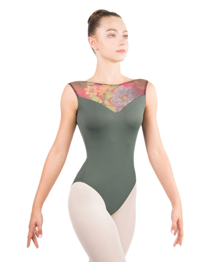 Ballet Rosa Gabriella Mesh Boat Neck Scoop Back Tank Leotard - Womens - Floral Print - Dancewear - Bodysuits & Leotards - Dancewear Centre Canada